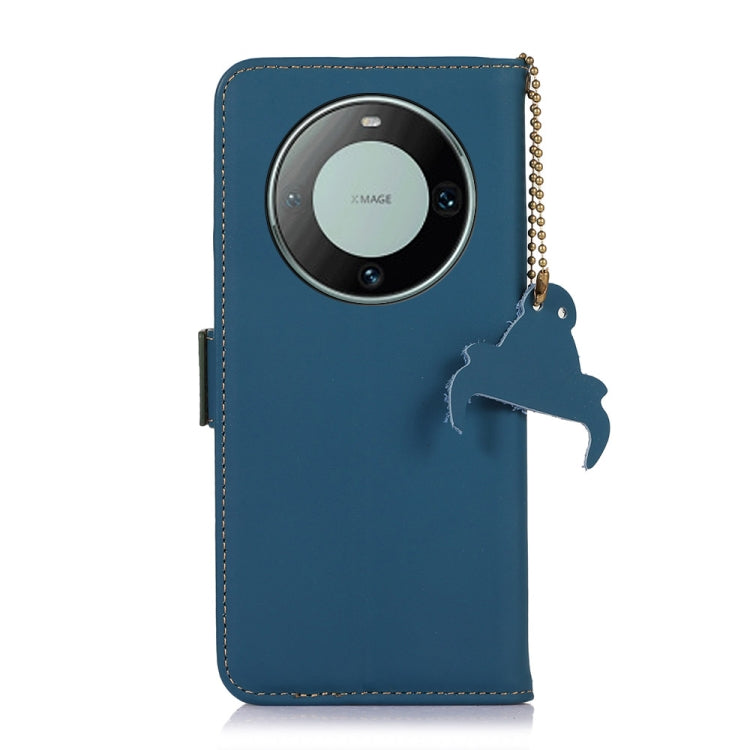 For Huawei Mate 60 Genuine Leather Magnetic RFID Leather Phone Case(Blue) - Huawei Cases by PMC TechLife | Online Shopping South Africa | PMC TechLife | Buy Now Pay Later Mobicred