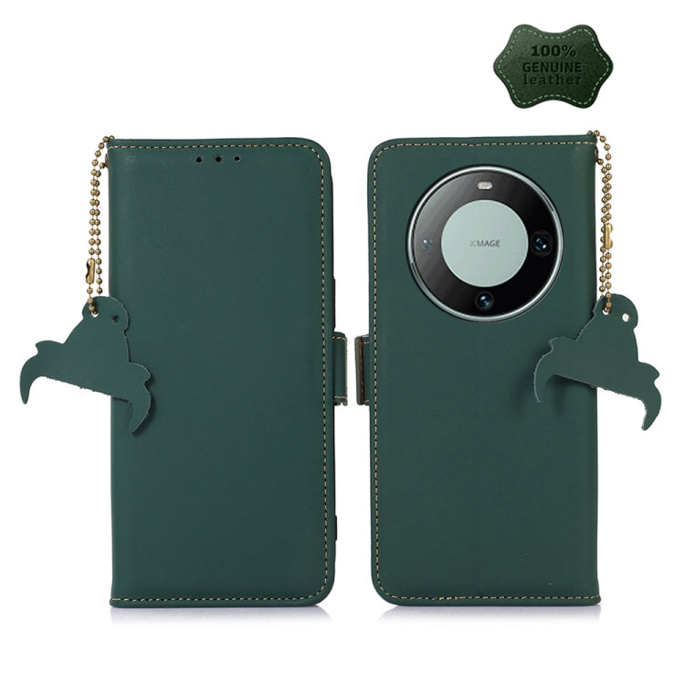 For Huawei Mate 60 Genuine Leather Magnetic RFID Leather Phone Case(Green) - Huawei Cases by PMC TechLife | Online Shopping South Africa | PMC TechLife | Buy Now Pay Later Mobicred