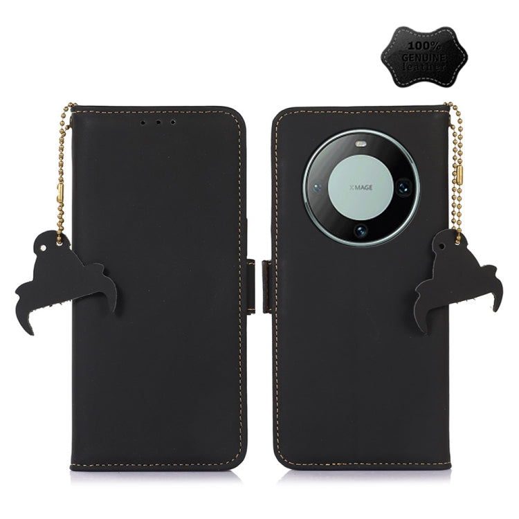 For Huawei Mate 60 Pro Genuine Leather Magnetic RFID Leather Phone Case(Black) - Huawei Cases by PMC TechLife | Online Shopping South Africa | PMC TechLife | Buy Now Pay Later Mobicred