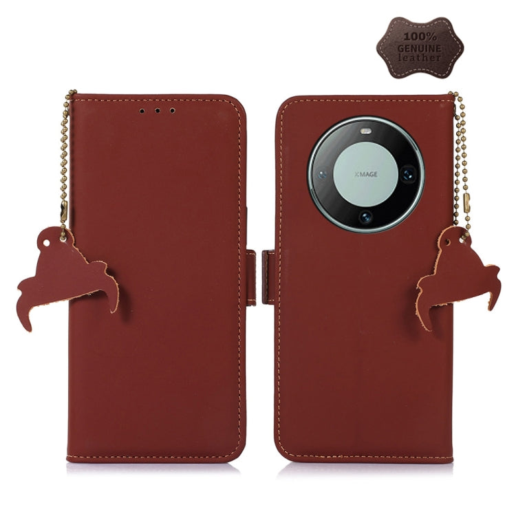 For Huawei Mate 60 Pro Genuine Leather Magnetic RFID Leather Phone Case(Coffee) - Huawei Cases by PMC TechLife | Online Shopping South Africa | PMC TechLife | Buy Now Pay Later Mobicred