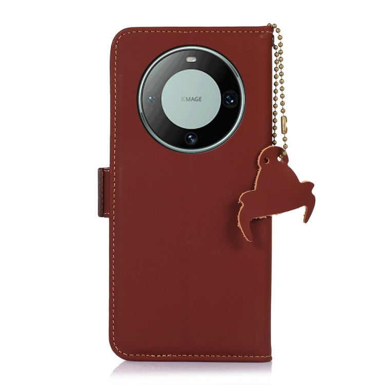 For Huawei Mate 60 Pro Genuine Leather Magnetic RFID Leather Phone Case(Coffee) - Huawei Cases by PMC TechLife | Online Shopping South Africa | PMC TechLife | Buy Now Pay Later Mobicred
