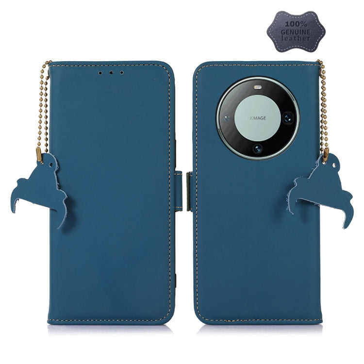 For Huawei Mate 60 Pro Genuine Leather Magnetic RFID Leather Phone Case(Blue) - Huawei Cases by PMC TechLife | Online Shopping South Africa | PMC TechLife | Buy Now Pay Later Mobicred