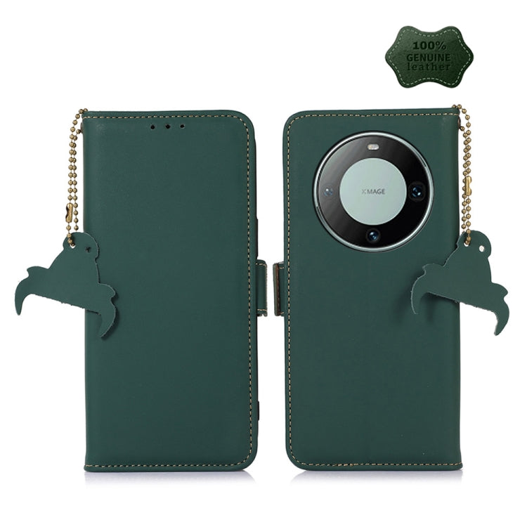 For Huawei Mate 60 Pro Genuine Leather Magnetic RFID Leather Phone Case(Green) - Huawei Cases by PMC TechLife | Online Shopping South Africa | PMC TechLife | Buy Now Pay Later Mobicred
