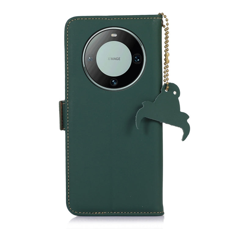 For Huawei Mate 60 Pro Genuine Leather Magnetic RFID Leather Phone Case(Green) - Huawei Cases by PMC TechLife | Online Shopping South Africa | PMC TechLife | Buy Now Pay Later Mobicred