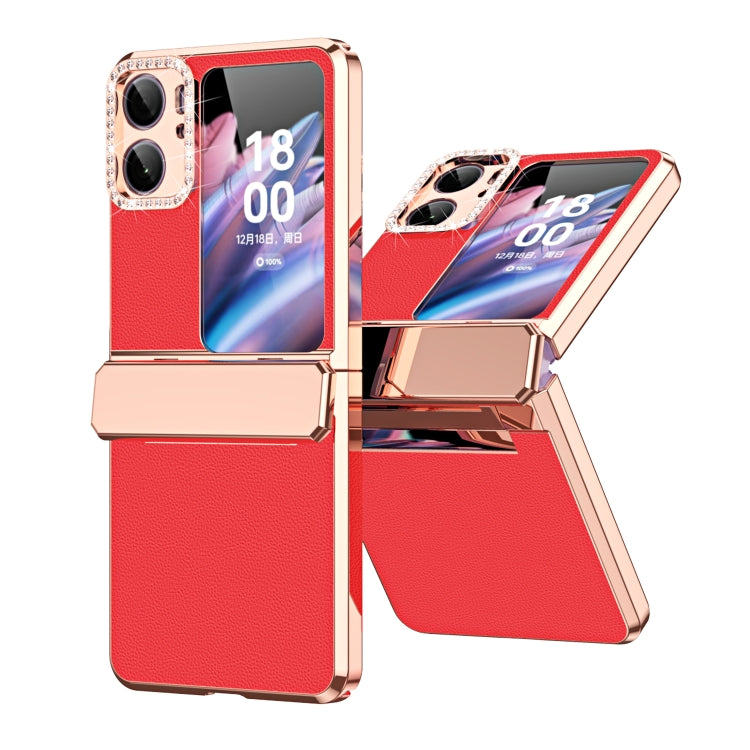 For OPPO Find N2 Flip Plated Plain Leather Folding Phone Case with Hinge(Red) - Find N2 Flip Cases by PMC TechLife | Online Shopping South Africa | PMC TechLife