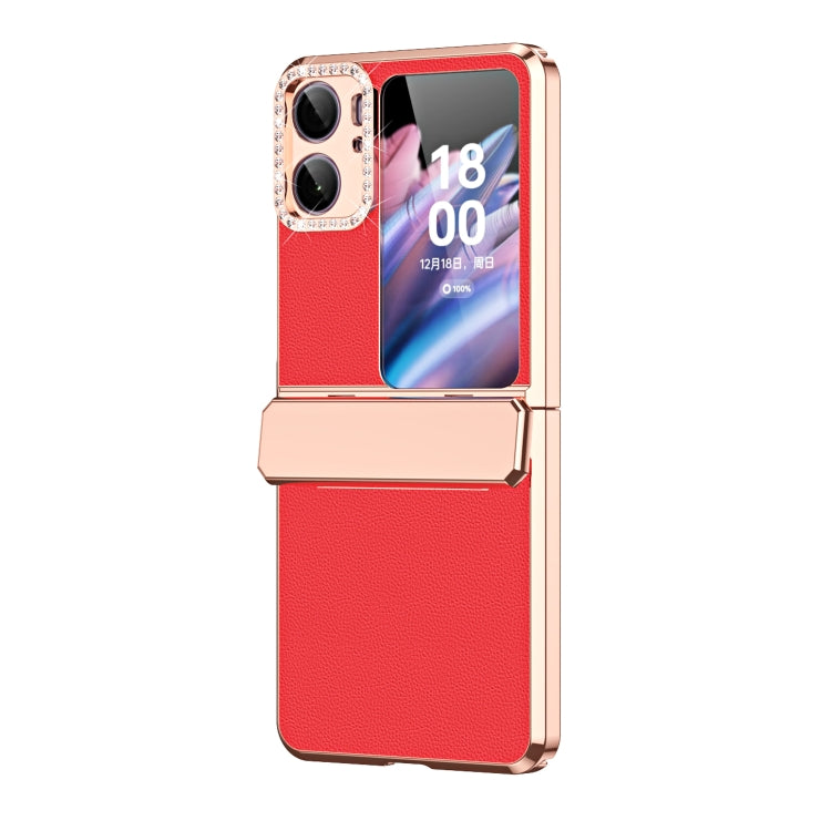 For OPPO Find N2 Flip Plated Plain Leather Folding Phone Case with Hinge(Red) - Find N2 Flip Cases by PMC TechLife | Online Shopping South Africa | PMC TechLife