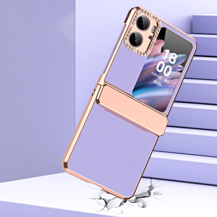 For OPPO Find N2 Flip Plated Plain Leather Folding Phone Case with Hinge(Red) - Find N2 Flip Cases by PMC TechLife | Online Shopping South Africa | PMC TechLife