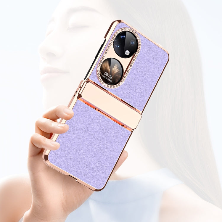 For Huawei P50 Pocket Plated Plain Leather Folding Phone Case with Hinge(Gold) - Huawei Cases by PMC TechLife | Online Shopping South Africa | PMC TechLife | Buy Now Pay Later Mobicred
