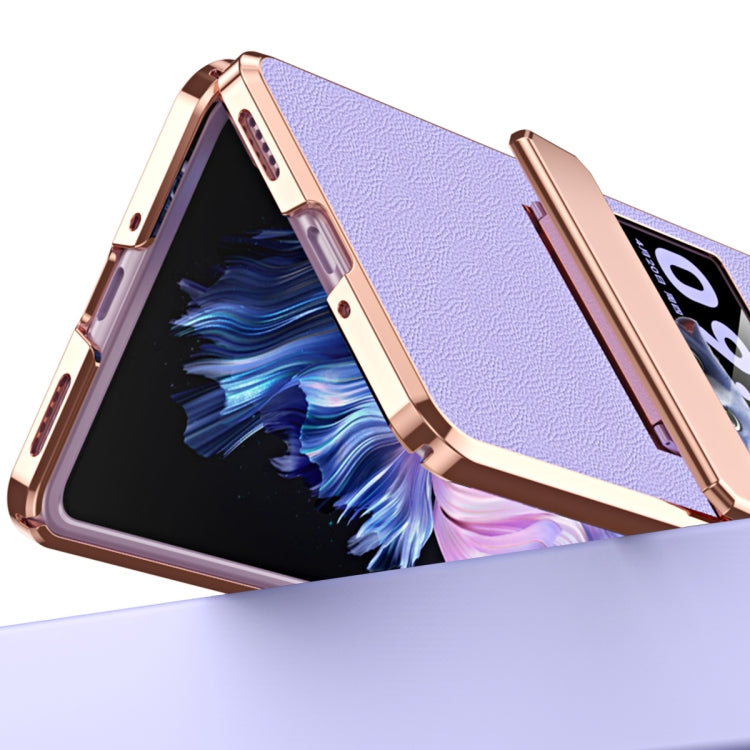 For vivo X Flip Plated Plain Leather Folding Phone Case with Hinge(Pink) - vivo Cases by PMC TechLife | Online Shopping South Africa | PMC TechLife