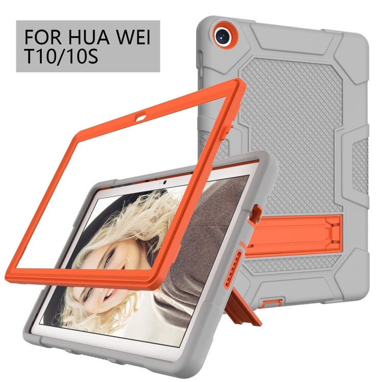 For Huawei MatePad T 10s / T10 Contrast Color Robot B3 Silicone Hybrid PC Tablet Case with Holder(Grey Orange) - free shipping - PMC TechLife - Order now!
