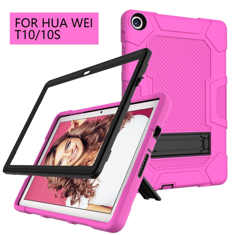 For Huawei MatePad T 10s / T10 Contrast Color Robot B3 Silicone Hybrid PC Tablet Case with Holder(Rose Red Black) - Huawei by PMC TechLife | Online Shopping South Africa | PMC TechLife | Buy Now Pay Later Mobicred