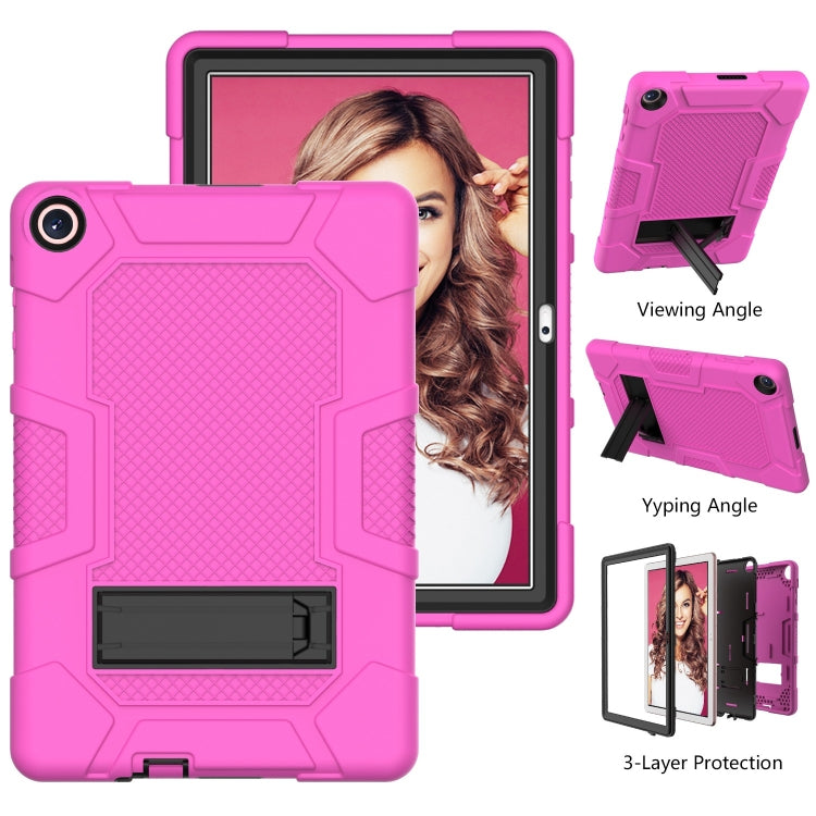 For Huawei MatePad T 10s / T10 Contrast Color Robot B3 Silicone Hybrid PC Tablet Case with Holder(Rose Red Black) - Huawei by PMC TechLife | Online Shopping South Africa | PMC TechLife | Buy Now Pay Later Mobicred