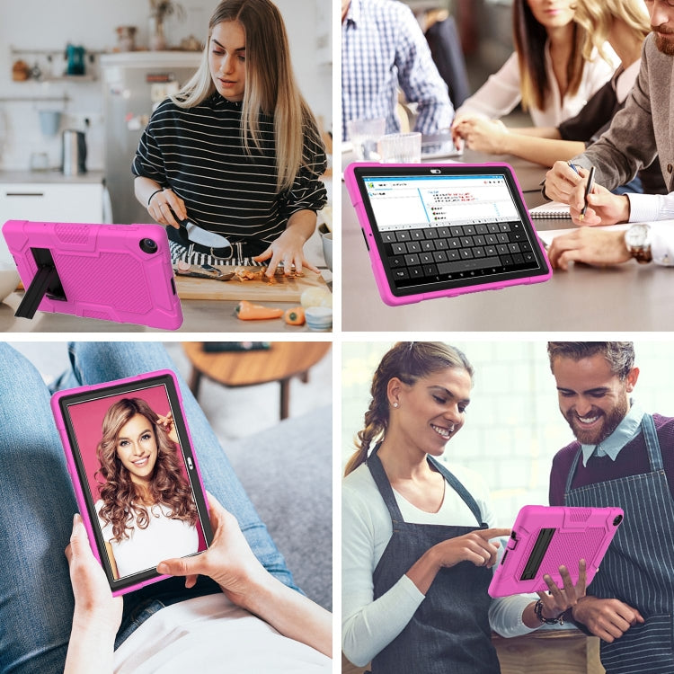 For Huawei MatePad T 10s / T10 Contrast Color Robot B3 Silicone Hybrid PC Tablet Case with Holder(Rose Red Black) - Huawei by PMC TechLife | Online Shopping South Africa | PMC TechLife | Buy Now Pay Later Mobicred