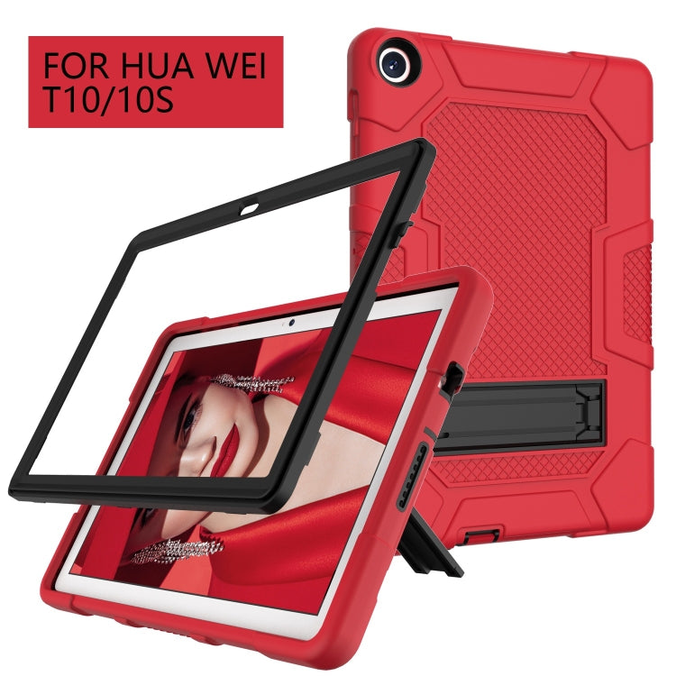 For Huawei MatePad T 10s / T10 Contrast Color Robot B3 Silicone Hybrid PC Tablet Case with Holder(Red Black) - Huawei by PMC TechLife | Online Shopping South Africa | PMC TechLife | Buy Now Pay Later Mobicred