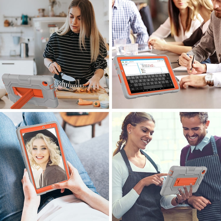 For Huawei MatePad T8 Contrast Color Robot B3 Silicone Hybrid PC Tablet Case with Holder(Grey Orange) - Huawei by PMC TechLife | Online Shopping South Africa | PMC TechLife | Buy Now Pay Later Mobicred