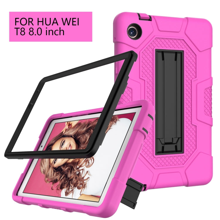 For Huawei MatePad T8 Contrast Color Robot B3 Silicone Hybrid PC Tablet Case with Holder(Rose Red Black) - Huawei by PMC TechLife | Online Shopping South Africa | PMC TechLife | Buy Now Pay Later Mobicred