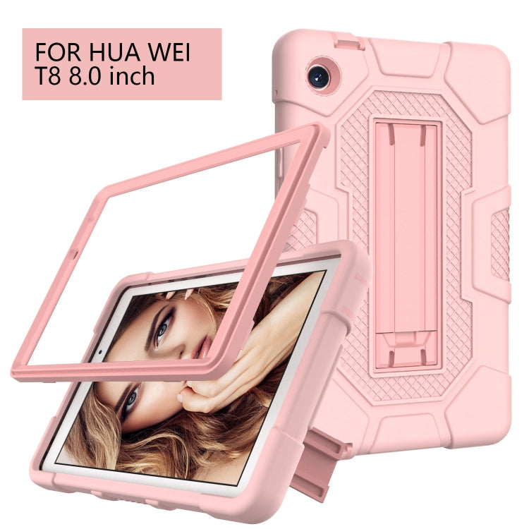 For Huawei MatePad T8 Contrast Color Robot B3 Silicone Hybrid PC Tablet Case with Holder(Rose Gold) - Huawei by PMC TechLife | Online Shopping South Africa | PMC TechLife | Buy Now Pay Later Mobicred