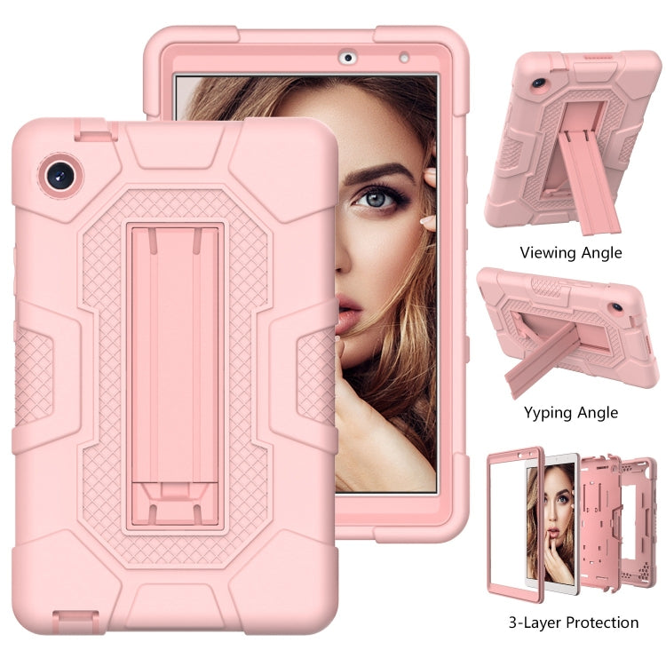 For Huawei MatePad T8 Contrast Color Robot B3 Silicone Hybrid PC Tablet Case with Holder(Rose Gold) - Huawei by PMC TechLife | Online Shopping South Africa | PMC TechLife | Buy Now Pay Later Mobicred