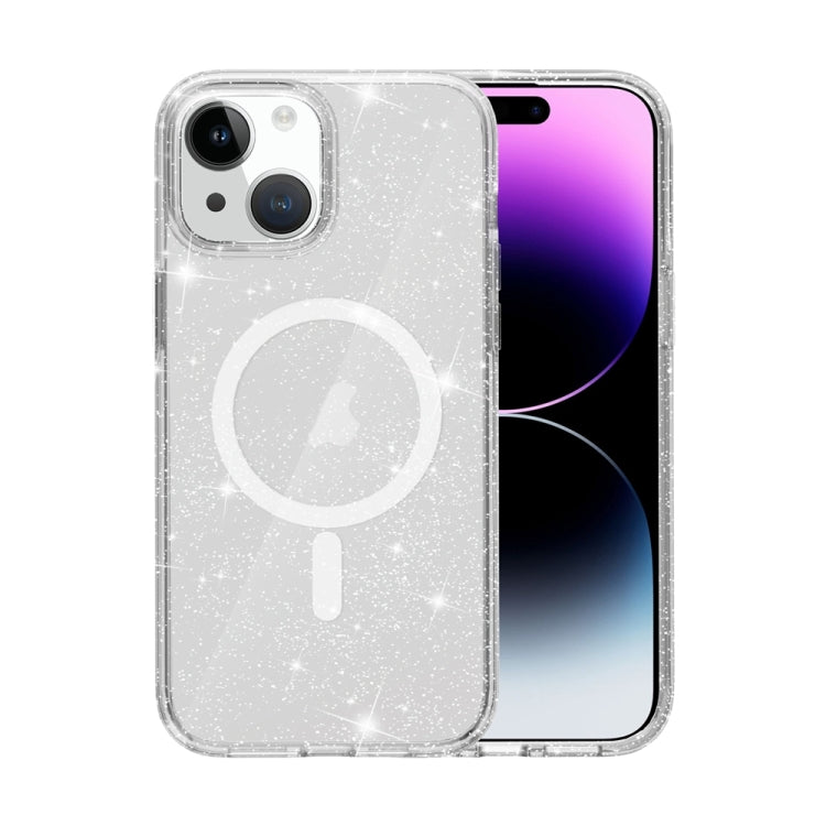 For iPhone 15 Terminator Style Glitter Powder MagSafe Magnetic Phone Case(White) - iPhone 15 Cases by PMC TechLife | Online Shopping South Africa | PMC TechLife