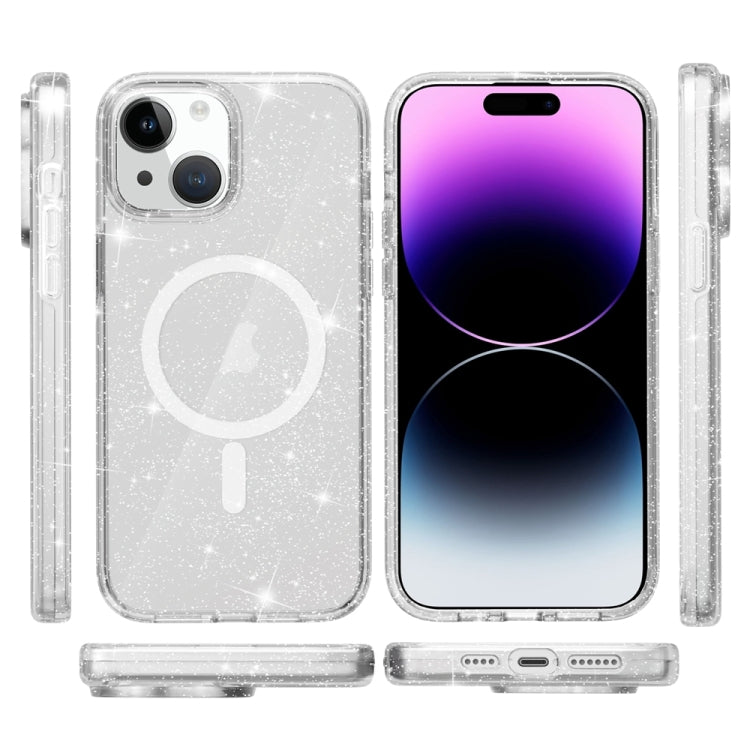 For iPhone 15 Terminator Style Glitter Powder MagSafe Magnetic Phone Case(White) - iPhone 15 Cases by PMC TechLife | Online Shopping South Africa | PMC TechLife