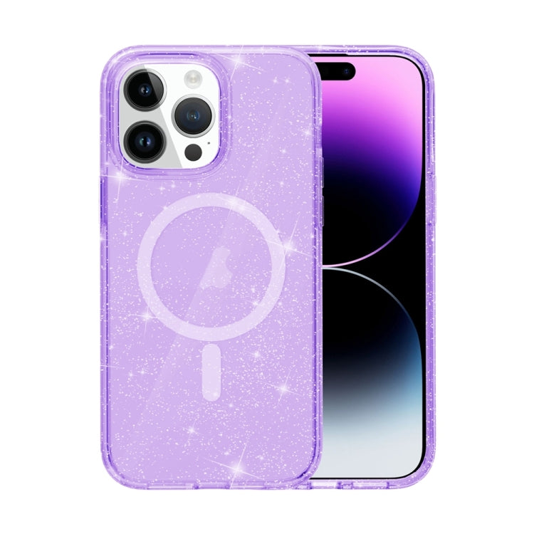 For iPhone 15 Pro Terminator Style Glitter Powder MagSafe Magnetic Phone Case(Purple) - iPhone 15 Pro Cases by PMC TechLife | Online Shopping South Africa | PMC TechLife