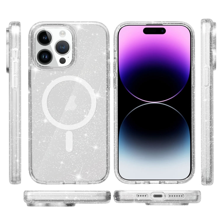 For iPhone 15 Pro Max Terminator Style Glitter Powder MagSafe Magnetic Phone Case(White) - iPhone 15 Pro Max Cases by PMC TechLife | Online Shopping South Africa | PMC TechLife