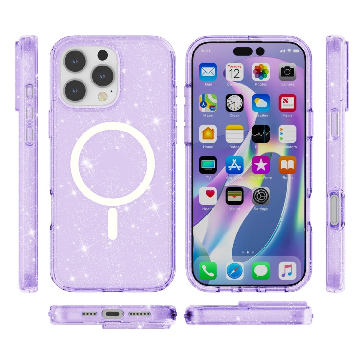 For iPhone 16 Pro Terminator Style Glitter Powder MagSafe Magnetic Phone Case(Purple) - iPhone 16 Pro Cases by PMC TechLife | Online Shopping South Africa | PMC TechLife | Buy Now Pay Later Mobicred