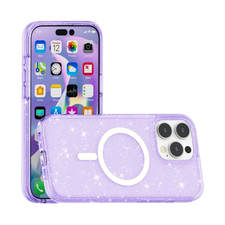 For iPhone 16 Pro Terminator Style Glitter Powder MagSafe Magnetic Phone Case(Purple) - iPhone 16 Pro Cases by PMC TechLife | Online Shopping South Africa | PMC TechLife | Buy Now Pay Later Mobicred