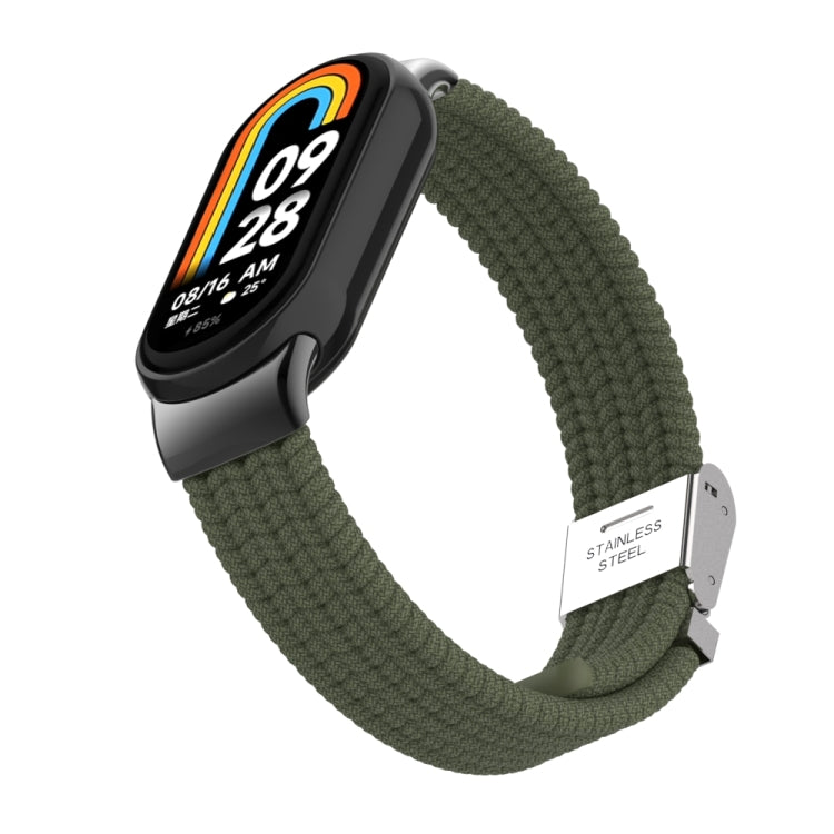 For Xiaomi Mi Band 8 / 8 NFC Metal Head + Nylon Braided Steel Buckle Watch Band(Dark Green) - Watch Bands by PMC TechLife | Online Shopping South Africa | PMC TechLife