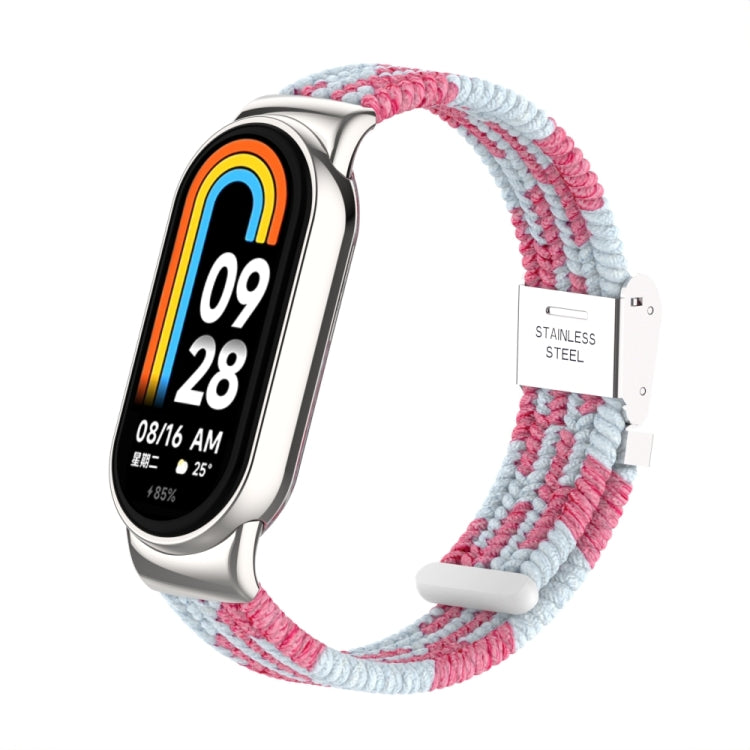 For Xiaomi Mi Band 8 / 8 NFC Metal Head + Nylon Braided Steel Buckle Watch Band(Pink White) - Watch Bands by PMC TechLife | Online Shopping South Africa | PMC TechLife