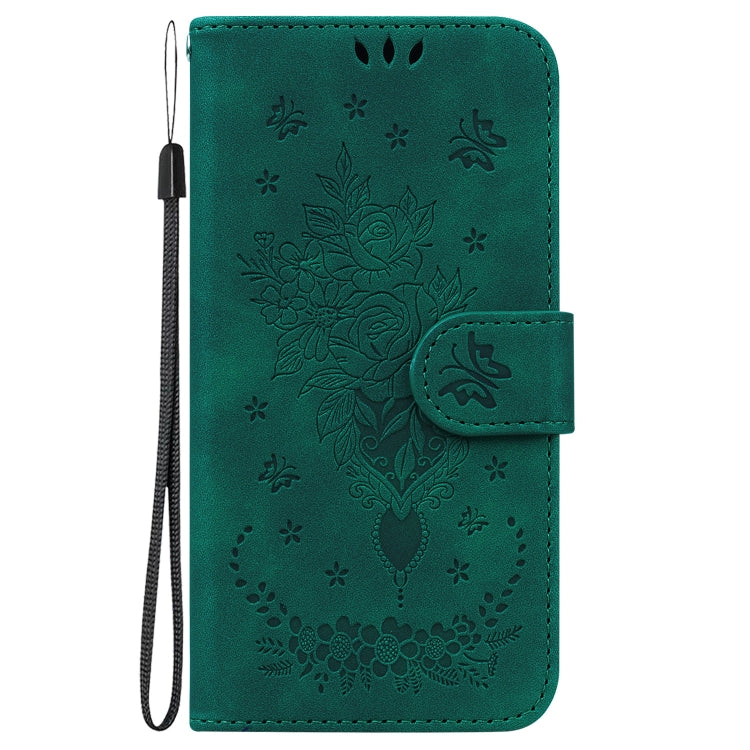 For Motorola Moto G Play 4G 2024 Butterfly Rose Embossed Leather Phone Case(Green) - Motorola Cases by PMC Jewellery | Online Shopping South Africa | PMC Jewellery | Buy Now Pay Later Mobicred