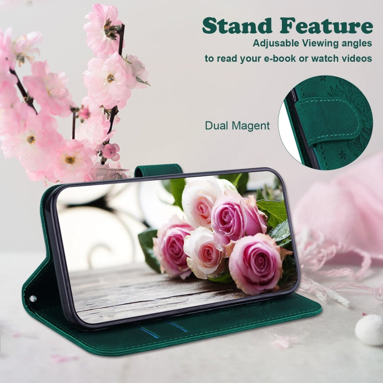 For Motorola Moto G Play 4G 2024 Butterfly Rose Embossed Leather Phone Case(Green) - Motorola Cases by PMC Jewellery | Online Shopping South Africa | PMC Jewellery | Buy Now Pay Later Mobicred