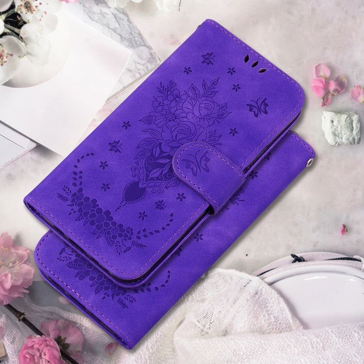 For Motorola Moto G Play 4G 2024 Butterfly Rose Embossed Leather Phone Case(Purple) - Motorola Cases by PMC Jewellery | Online Shopping South Africa | PMC Jewellery | Buy Now Pay Later Mobicred