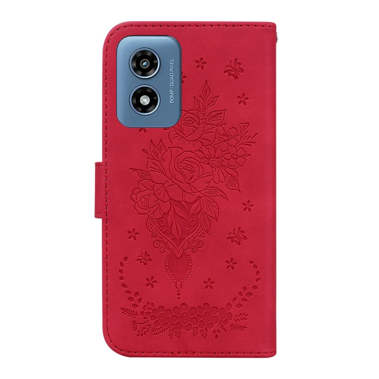 For Motorola Moto G Play 4G 2024 Butterfly Rose Embossed Leather Phone Case(Red) - Motorola Cases by PMC Jewellery | Online Shopping South Africa | PMC Jewellery | Buy Now Pay Later Mobicred