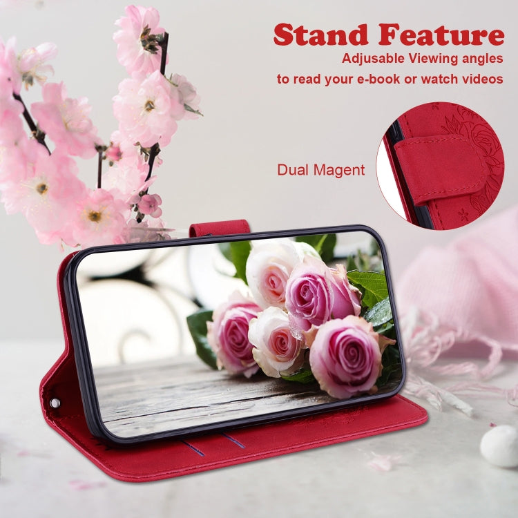 For Motorola Moto G Play 4G 2024 Butterfly Rose Embossed Leather Phone Case(Red) - Motorola Cases by PMC Jewellery | Online Shopping South Africa | PMC Jewellery | Buy Now Pay Later Mobicred