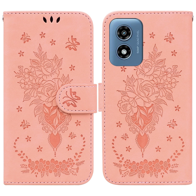 For Motorola Moto G Play 4G 2024 Butterfly Rose Embossed Leather Phone Case(Pink) - Motorola Cases by PMC Jewellery | Online Shopping South Africa | PMC Jewellery | Buy Now Pay Later Mobicred