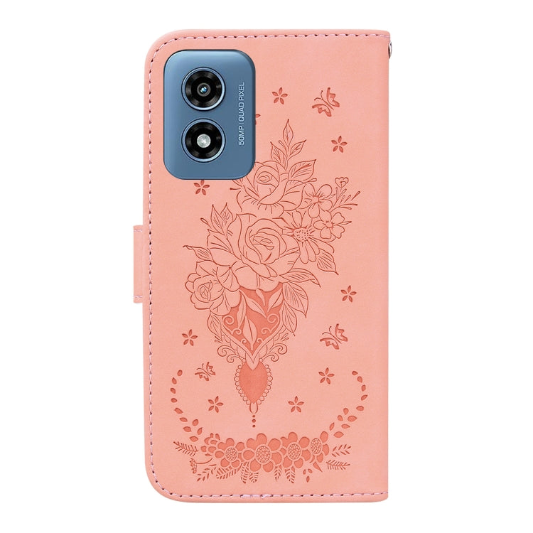 For Motorola Moto G Play 4G 2024 Butterfly Rose Embossed Leather Phone Case(Pink) - Motorola Cases by PMC Jewellery | Online Shopping South Africa | PMC Jewellery | Buy Now Pay Later Mobicred