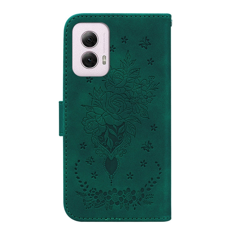 For Motorola Moto G Power 5G 2024 Butterfly Rose Embossed Leather Phone Case(Green) - Motorola Cases by PMC Jewellery | Online Shopping South Africa | PMC Jewellery | Buy Now Pay Later Mobicred