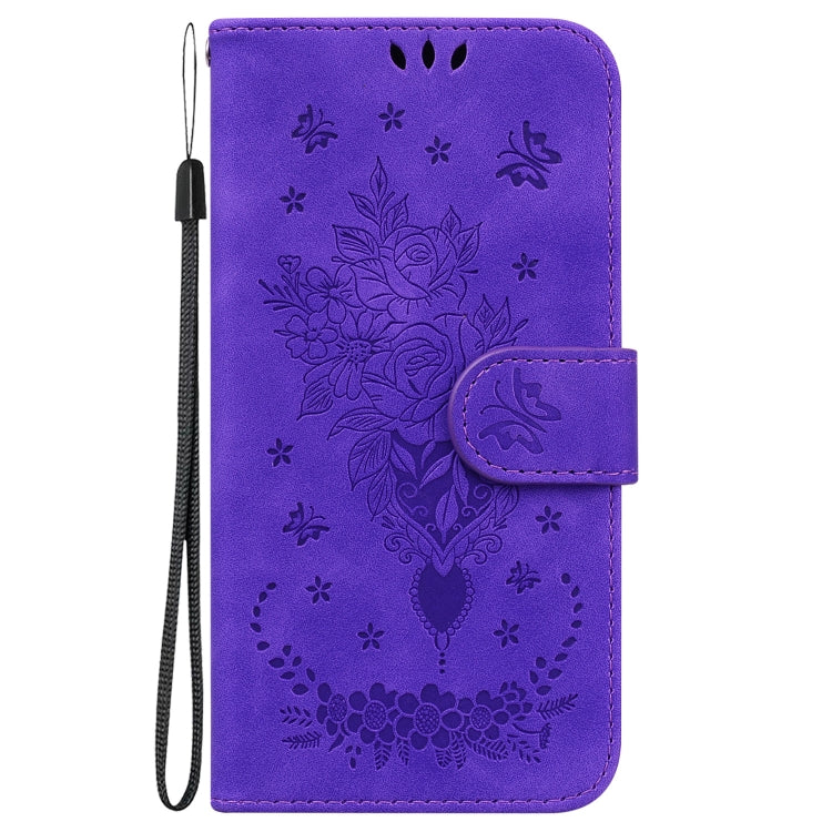 For Motorola Moto G Power 5G 2024 Butterfly Rose Embossed Leather Phone Case(Purple) - Motorola Cases by PMC Jewellery | Online Shopping South Africa | PMC Jewellery | Buy Now Pay Later Mobicred
