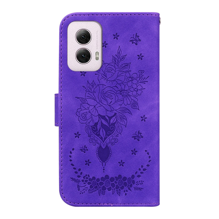 For Motorola Moto G Power 5G 2024 Butterfly Rose Embossed Leather Phone Case(Purple) - Motorola Cases by PMC Jewellery | Online Shopping South Africa | PMC Jewellery | Buy Now Pay Later Mobicred