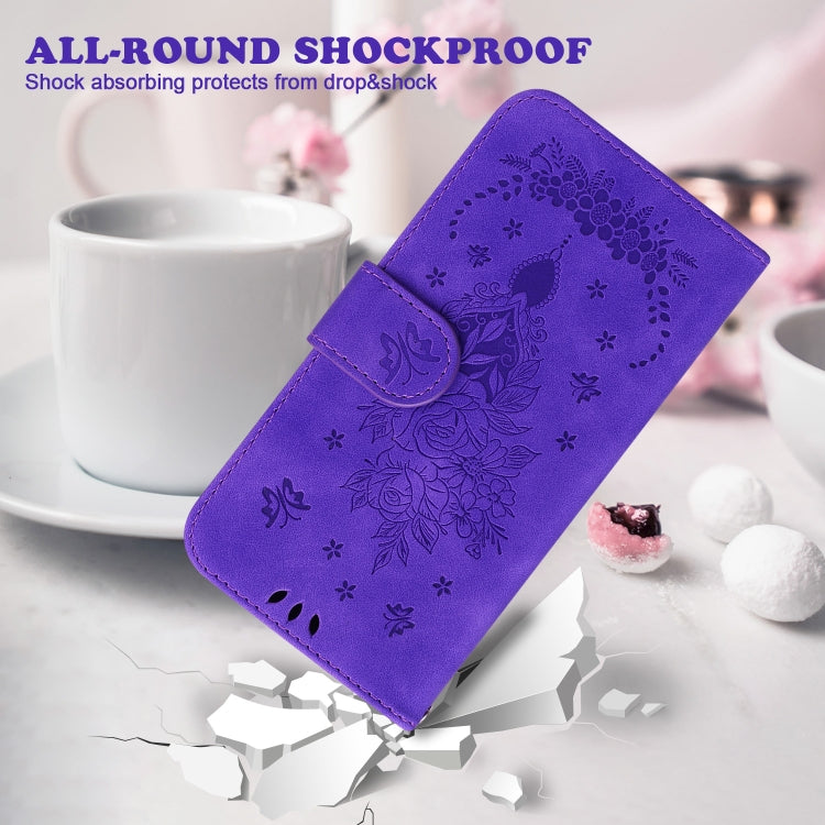For Motorola Moto G Power 5G 2024 Butterfly Rose Embossed Leather Phone Case(Purple) - Motorola Cases by PMC Jewellery | Online Shopping South Africa | PMC Jewellery | Buy Now Pay Later Mobicred