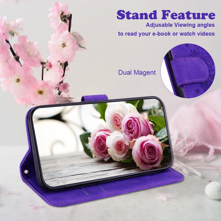 For Motorola Moto G Power 5G 2024 Butterfly Rose Embossed Leather Phone Case(Purple) - Motorola Cases by PMC Jewellery | Online Shopping South Africa | PMC Jewellery | Buy Now Pay Later Mobicred