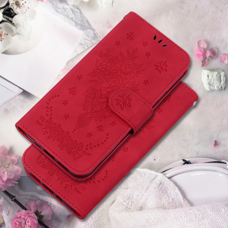 For Motorola Moto G Power 5G 2024 Butterfly Rose Embossed Leather Phone Case(Red) - Motorola Cases by PMC Jewellery | Online Shopping South Africa | PMC Jewellery | Buy Now Pay Later Mobicred