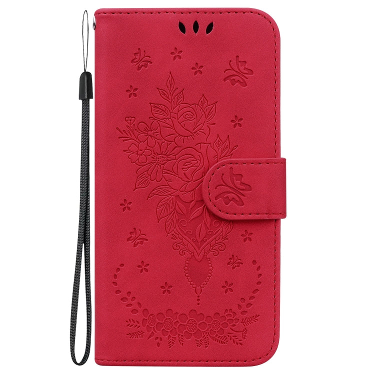 For Motorola Moto G Power 5G 2024 Butterfly Rose Embossed Leather Phone Case(Red) - Motorola Cases by PMC Jewellery | Online Shopping South Africa | PMC Jewellery | Buy Now Pay Later Mobicred