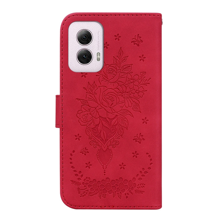 For Motorola Moto G Power 5G 2024 Butterfly Rose Embossed Leather Phone Case(Red) - Motorola Cases by PMC Jewellery | Online Shopping South Africa | PMC Jewellery | Buy Now Pay Later Mobicred