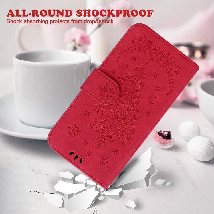 For Motorola Moto G Power 5G 2024 Butterfly Rose Embossed Leather Phone Case(Red) - Motorola Cases by PMC Jewellery | Online Shopping South Africa | PMC Jewellery | Buy Now Pay Later Mobicred