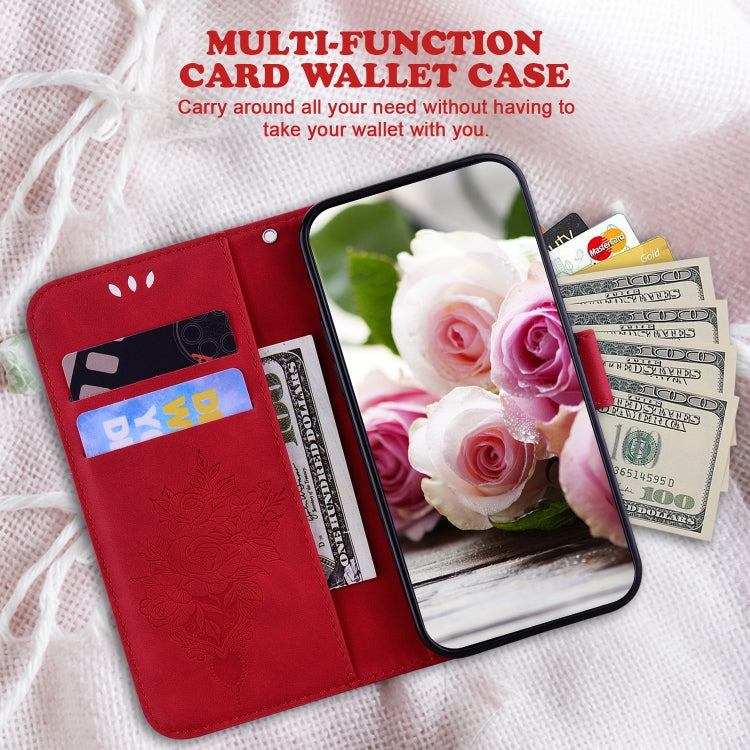 For Motorola Moto G Power 5G 2024 Butterfly Rose Embossed Leather Phone Case(Red) - Motorola Cases by PMC Jewellery | Online Shopping South Africa | PMC Jewellery | Buy Now Pay Later Mobicred