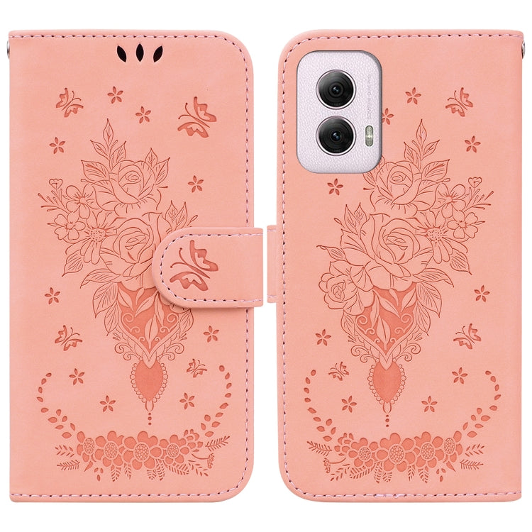 For Motorola Moto G Power 5G 2024 Butterfly Rose Embossed Leather Phone Case(Pink) - Motorola Cases by PMC Jewellery | Online Shopping South Africa | PMC Jewellery | Buy Now Pay Later Mobicred
