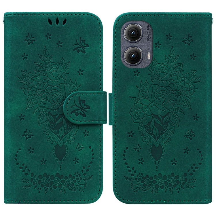 For Motorola Edge 2024 Butterfly Rose Embossed Leather Phone Case(Green) - Motorola Cases by PMC Jewellery | Online Shopping South Africa | PMC Jewellery | Buy Now Pay Later Mobicred
