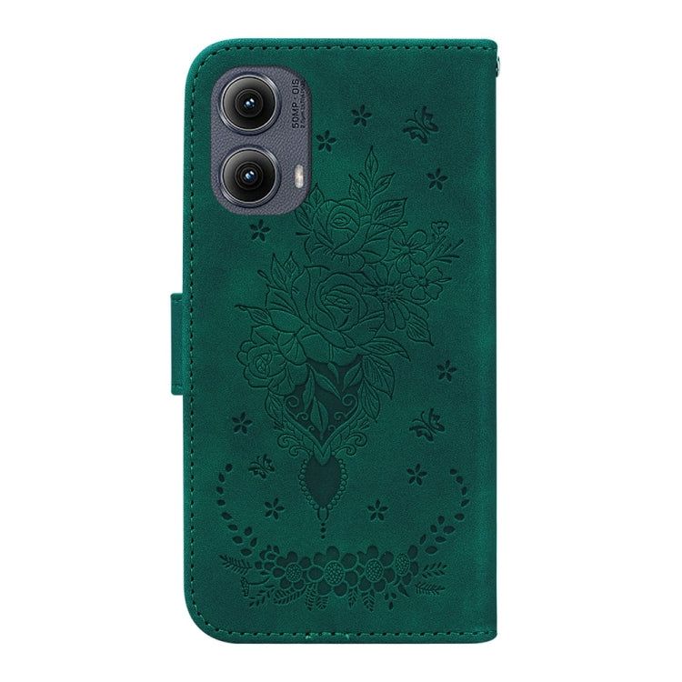 For Motorola Edge 2024 Butterfly Rose Embossed Leather Phone Case(Green) - Motorola Cases by PMC Jewellery | Online Shopping South Africa | PMC Jewellery | Buy Now Pay Later Mobicred